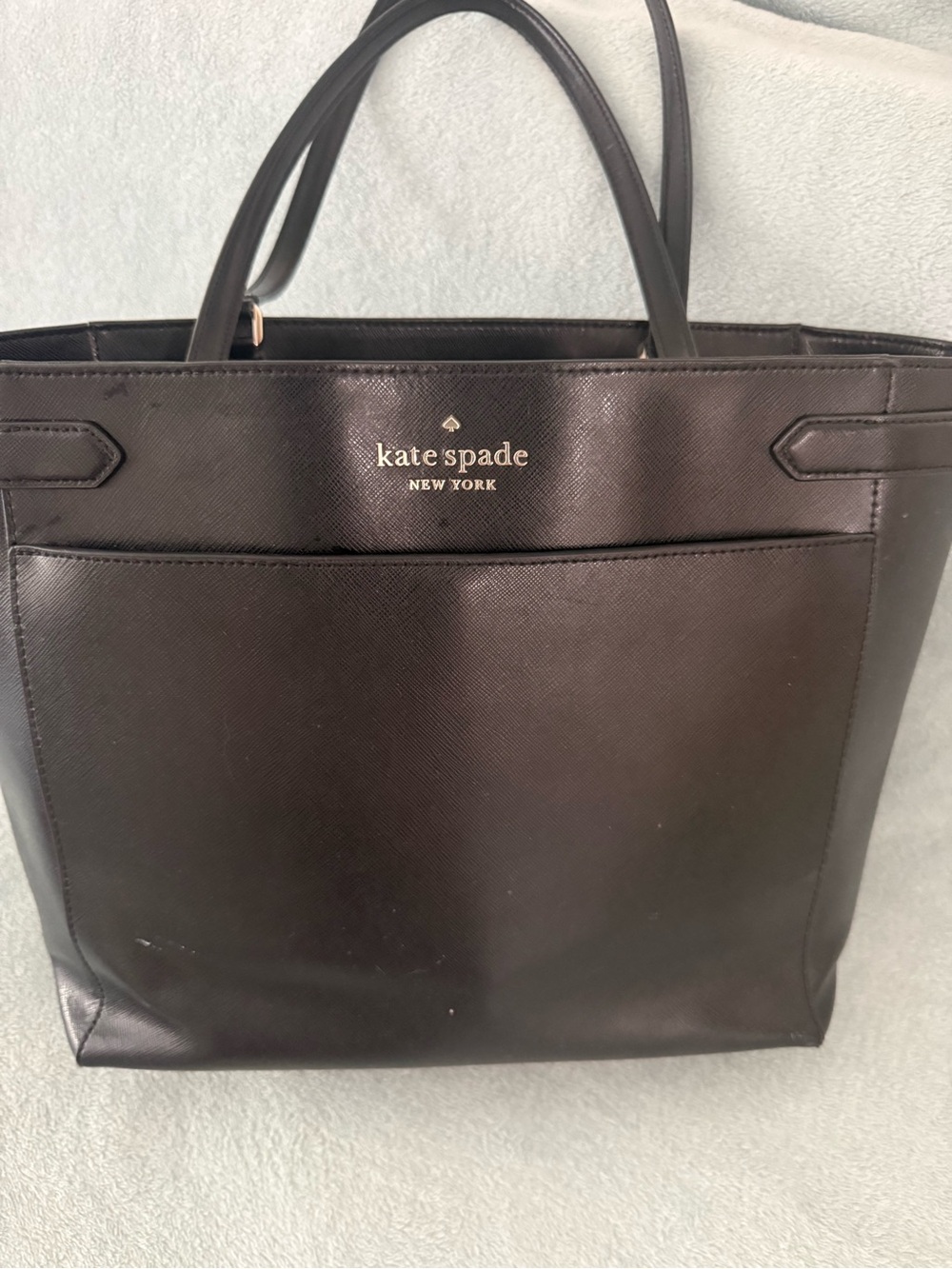 kate spade Black Leather Messenger Tote with Front Pocket